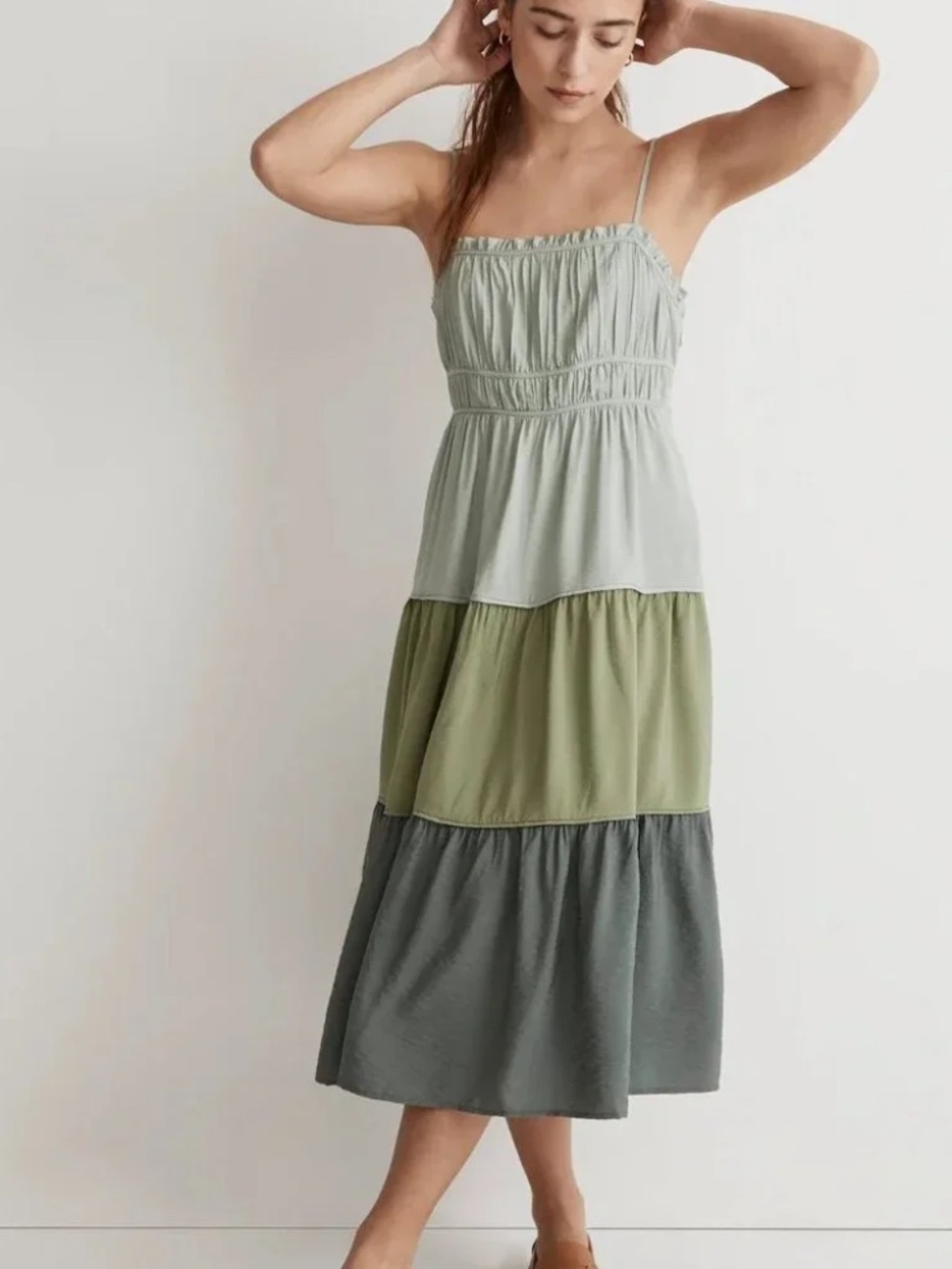 Madewell Sophia Green Colorblock Midi Dress